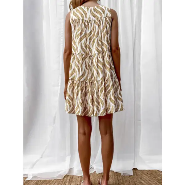 Printed V-neck Sleeveless Mini Dress