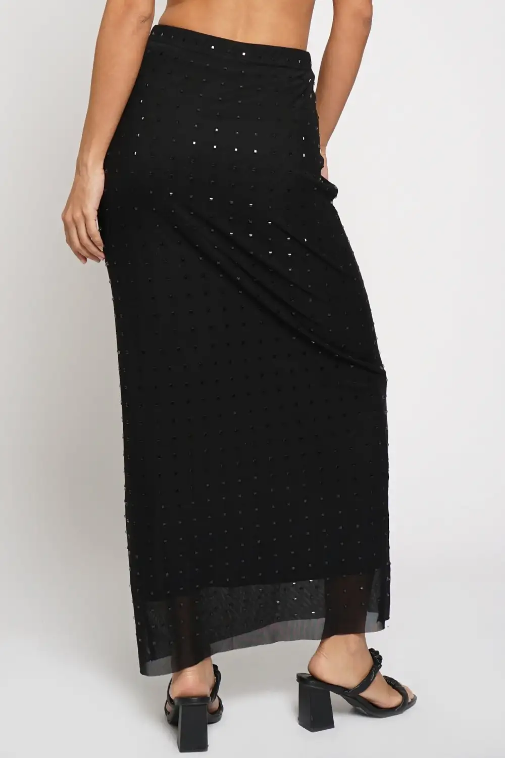Mirror Glass Fix Mesh Maxi Skirt