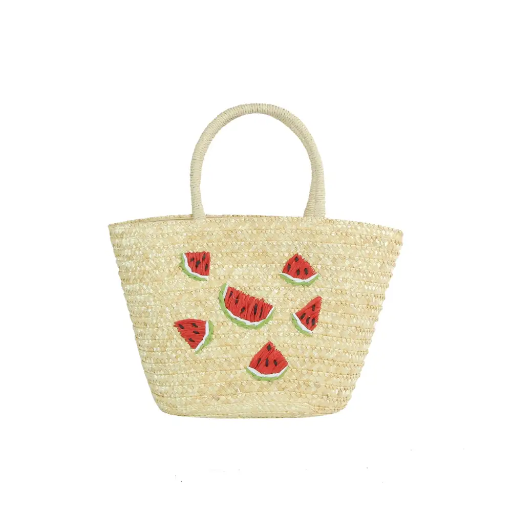 Embroidered Fruit Straw Tote Bag