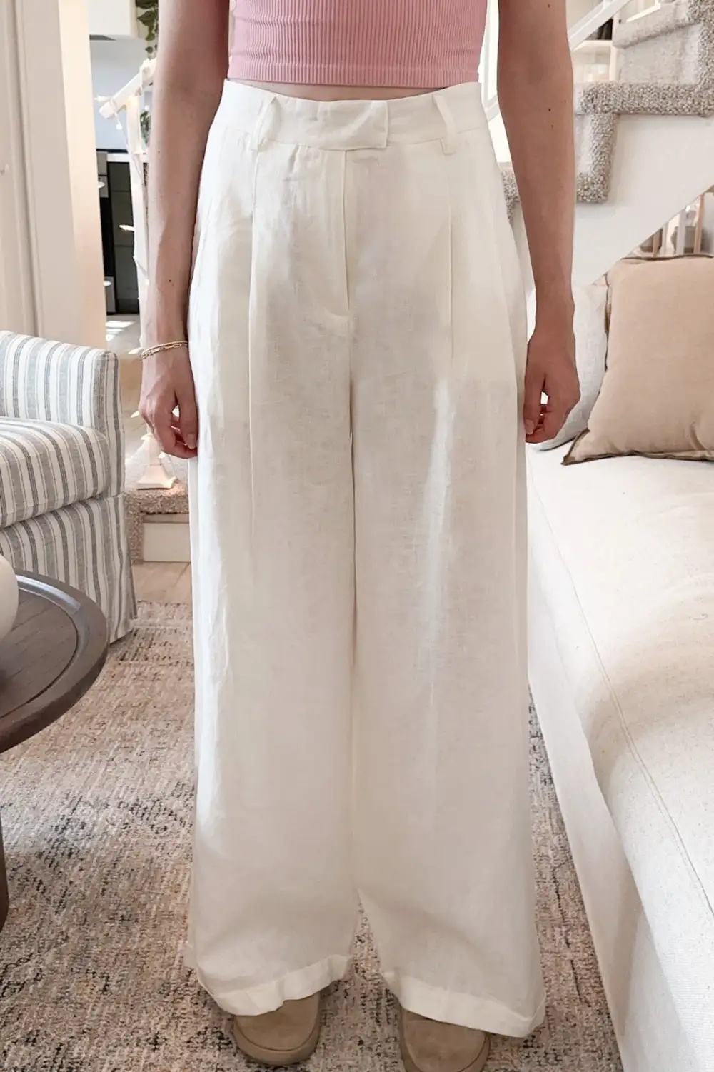 Straight Fit Soft Linen Blend Trousers