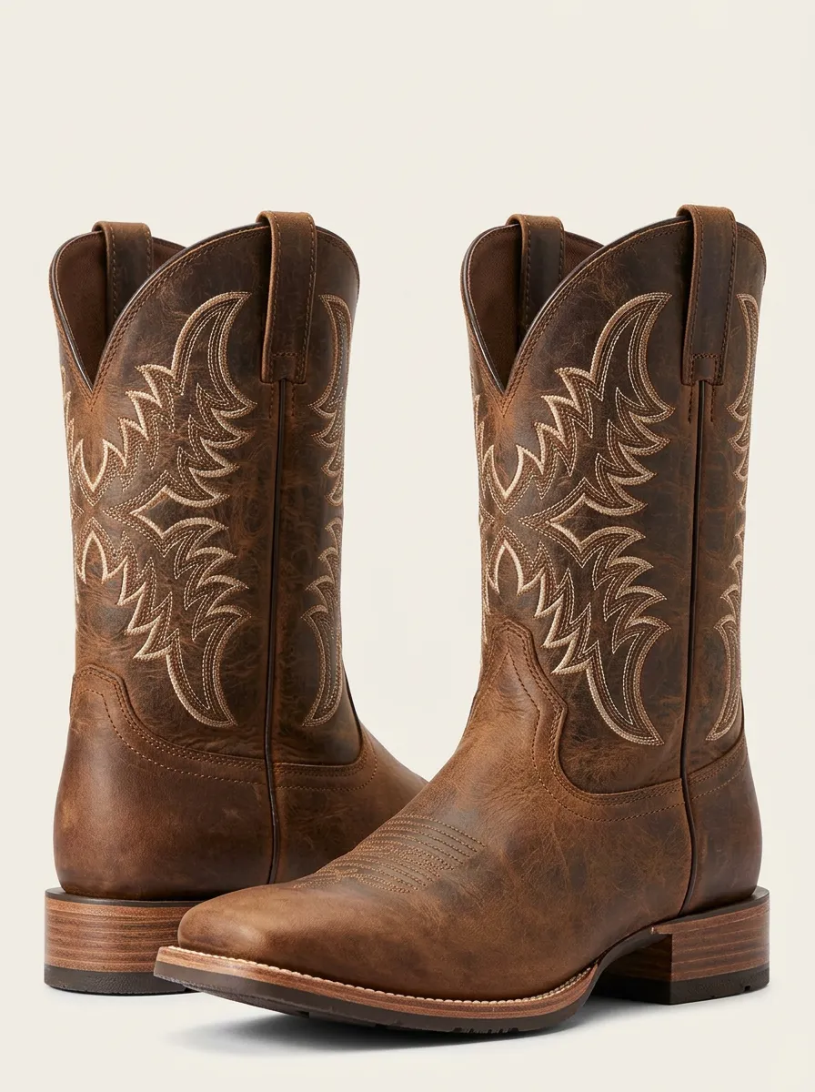 Men's Brown Embroidered Western Western Cowboy Boots