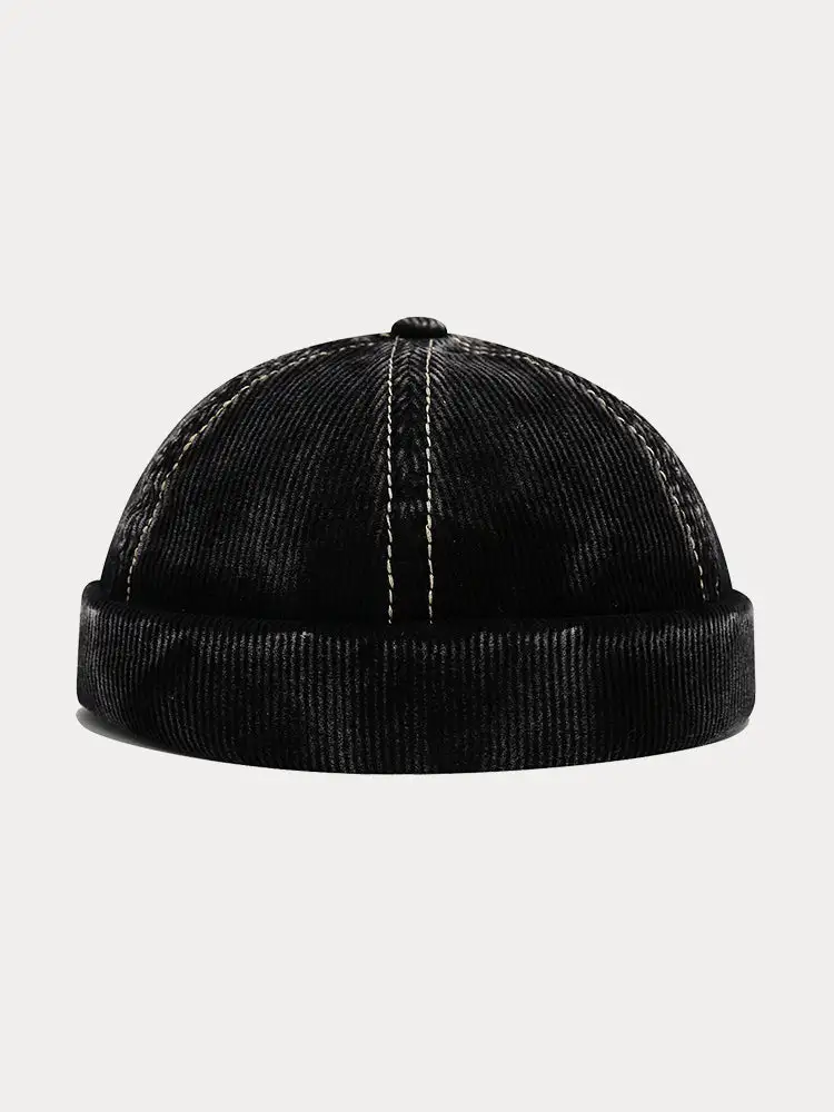 Retro Distressed Corduroy Brimless Hat