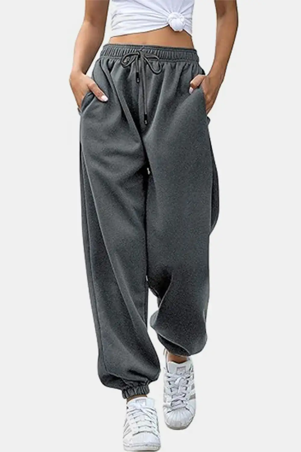 Relaxed Elastic-Waist Pocketed Jogger Pants
