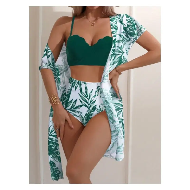 Printed Bikini Set with Mesh Cover-up