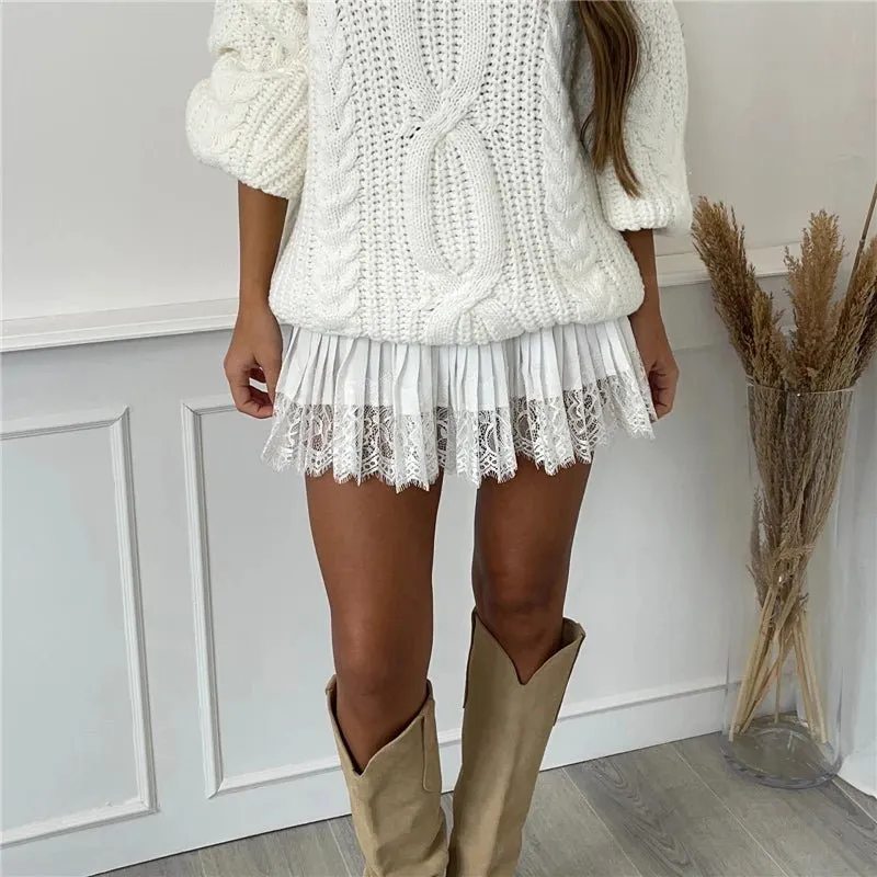 Modern Leather Look Lace Knit Skirt