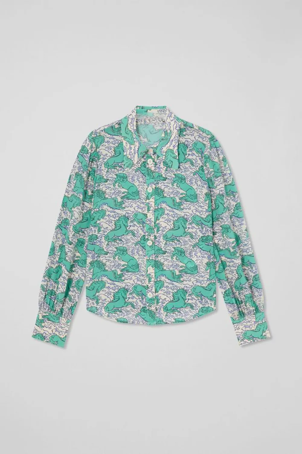 Green Printed Long Sleeve Button Down Shirt