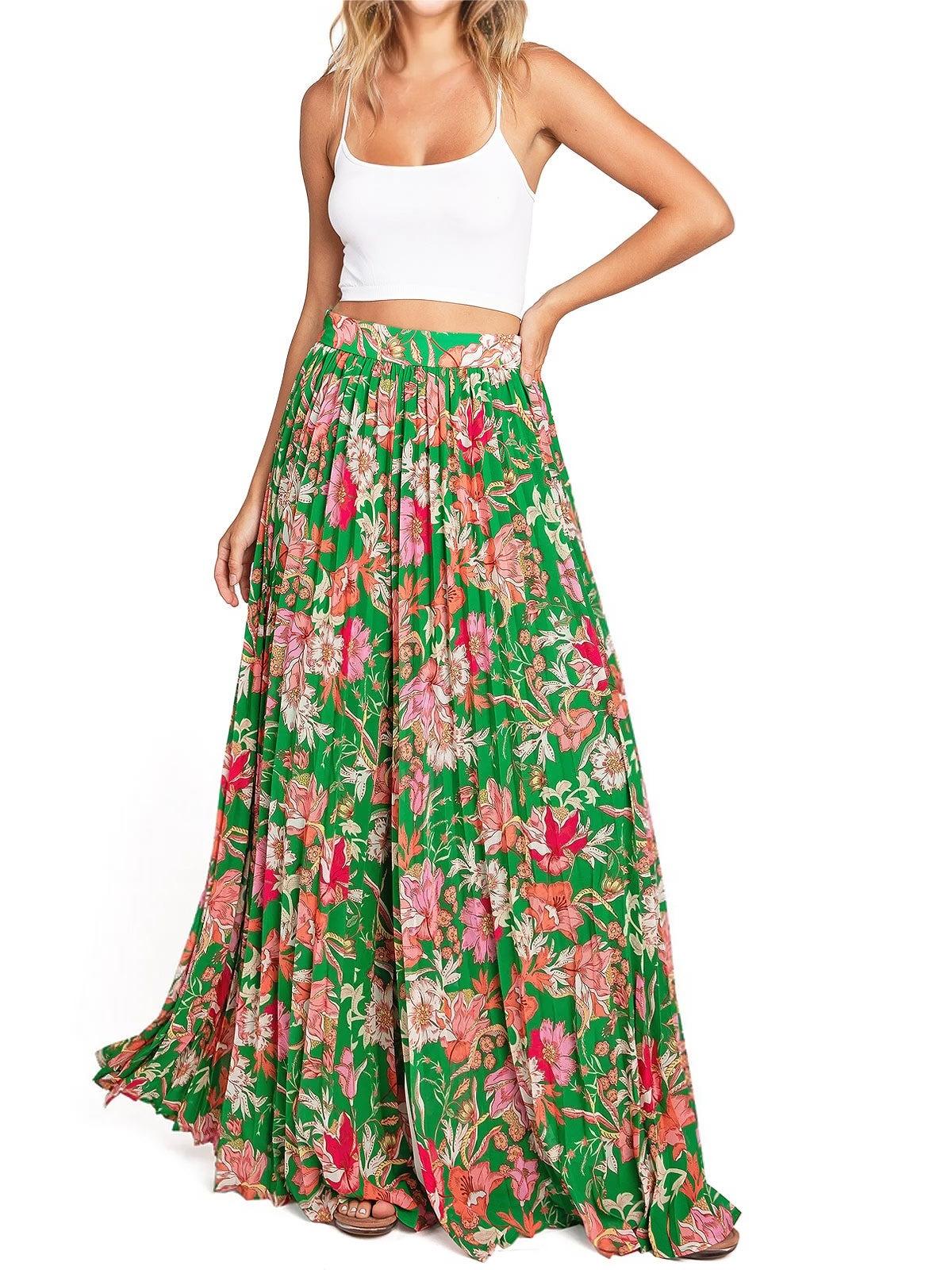 Green and Pink Floral Print Palazzo Pants