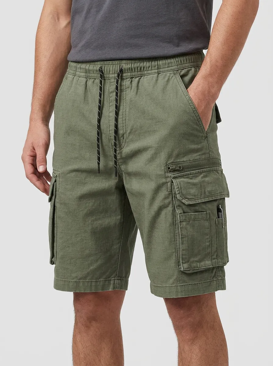 Men's Outdoor Tactical Olive Green Multi-Pocket Cargo Shorts