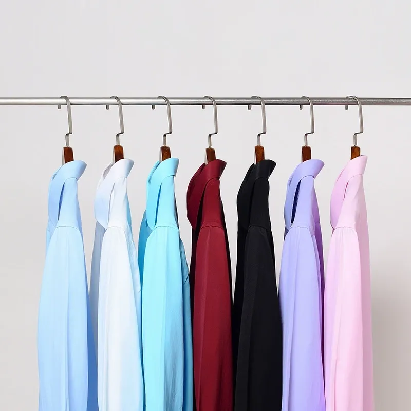 Men'S Long Sleeve Business Solid Color Cotton Breathable Shirt