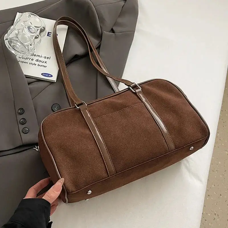 Elegant Faux Suede Saddle Bag Minimalist Shoulder
