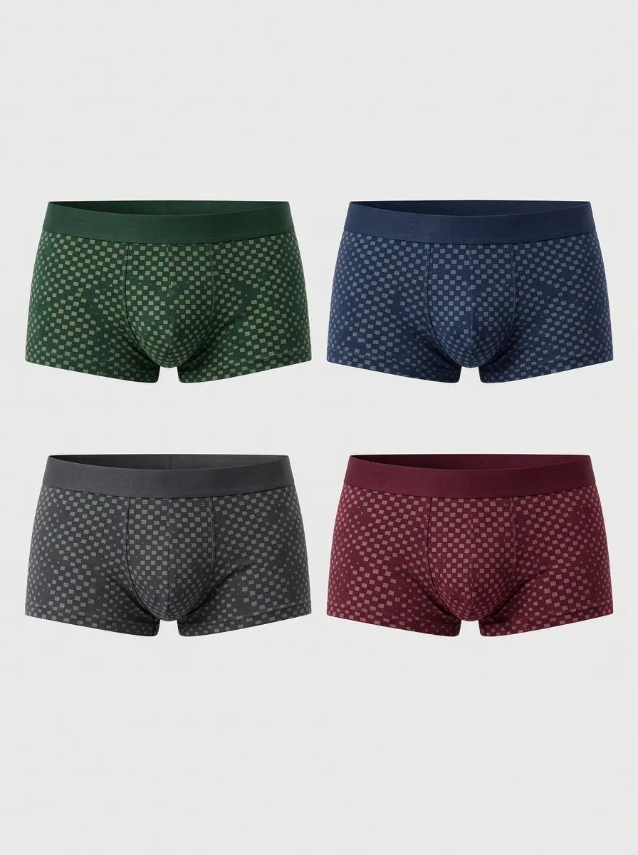 Men's Multicolor Checkered Pattern Muted Tone Boxer Briefs 4-Pack