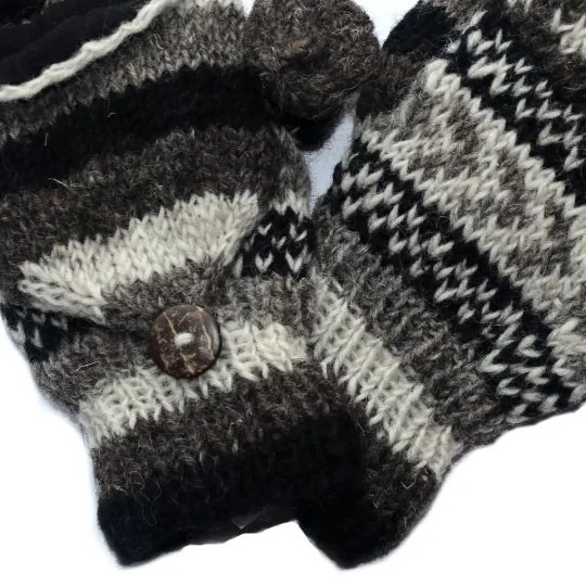 winter stripe fingerless gloves with mitten flap
