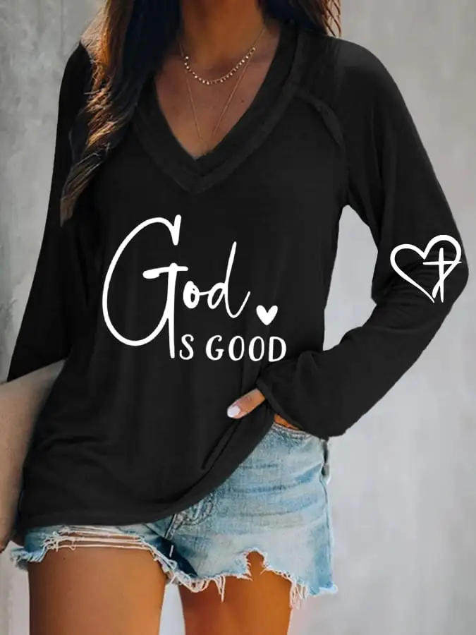 Women's God Is Good Print Casual T-Shirt
