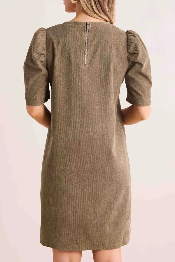 Khaki Puff Sleeve Shift Dress