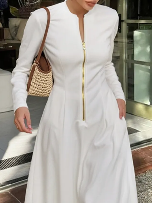 Zipper Long Neck Maxi Dress