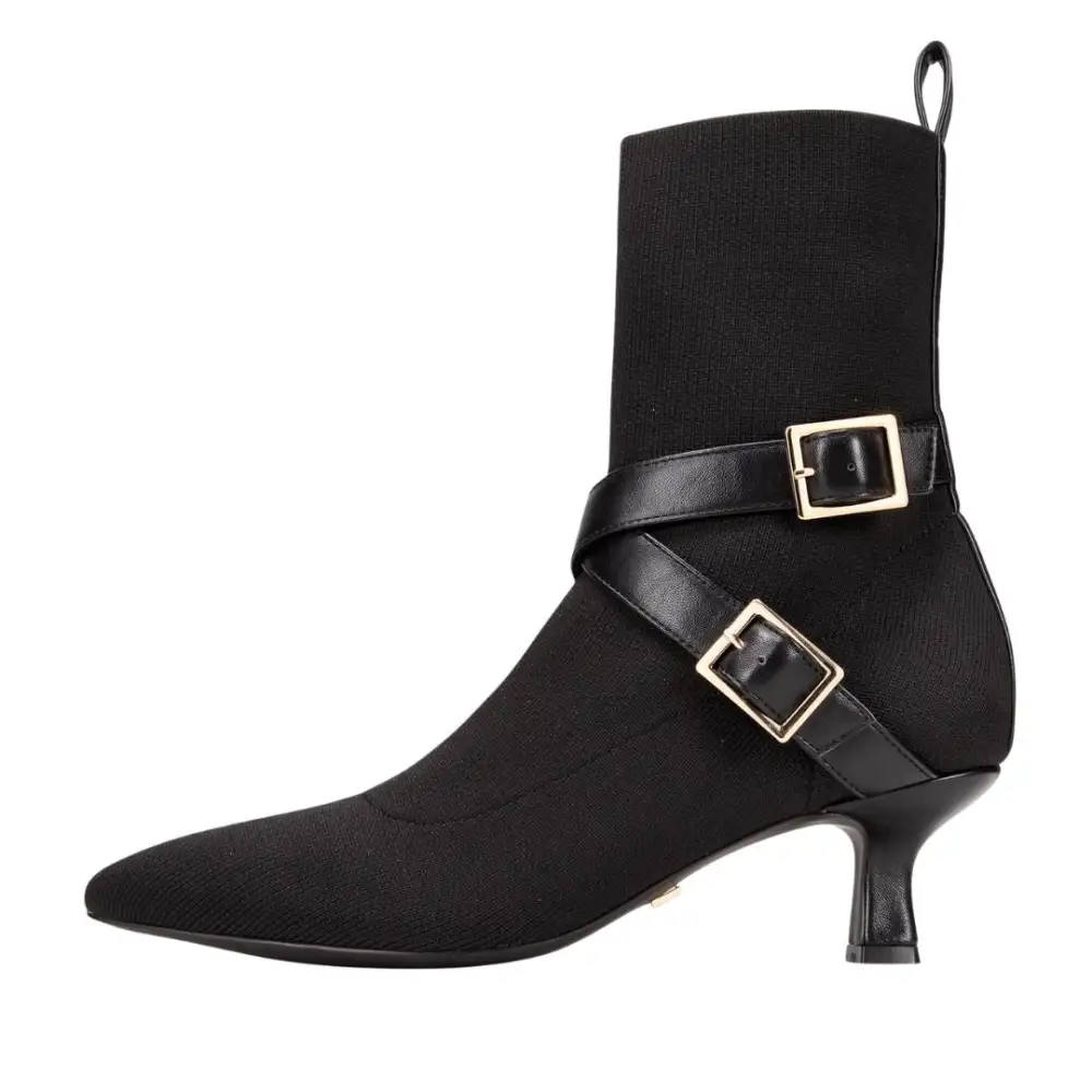 Refined Faux Leather Pointed Toe Kitten Heel Ankle Boots