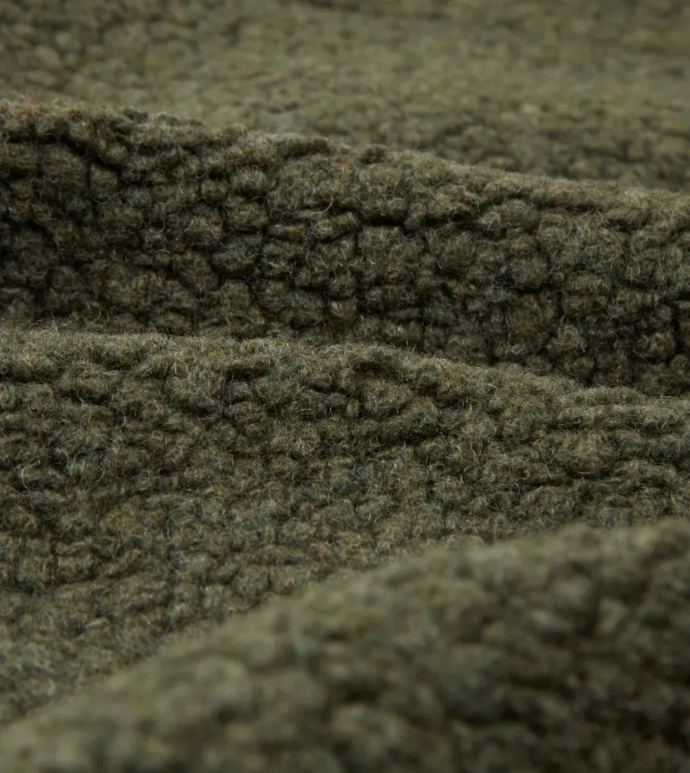 Casual Style Green Boucle Wool Zip Fleece Jackets