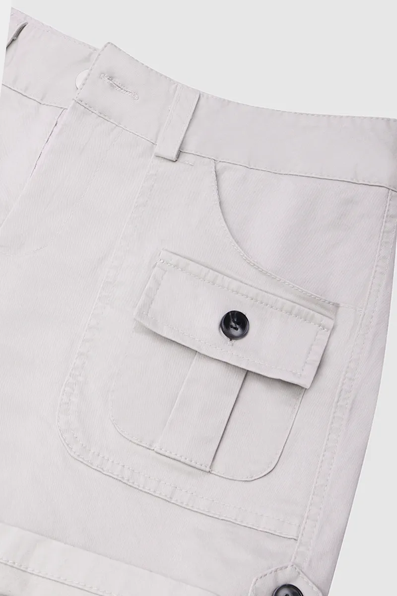 Flap Pocket Roll Tab Hem Mid Waist Shorts