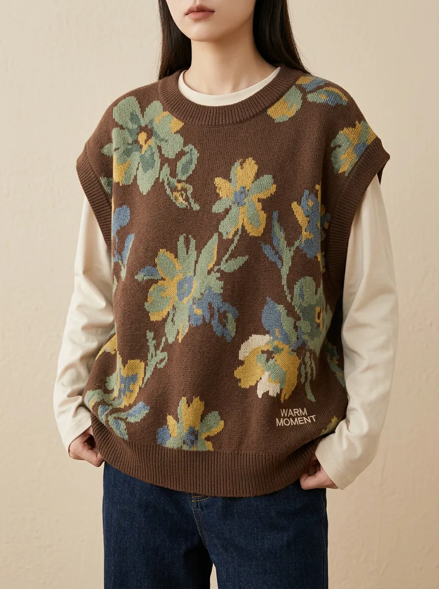 Relaxed Floral Sweater Vest
