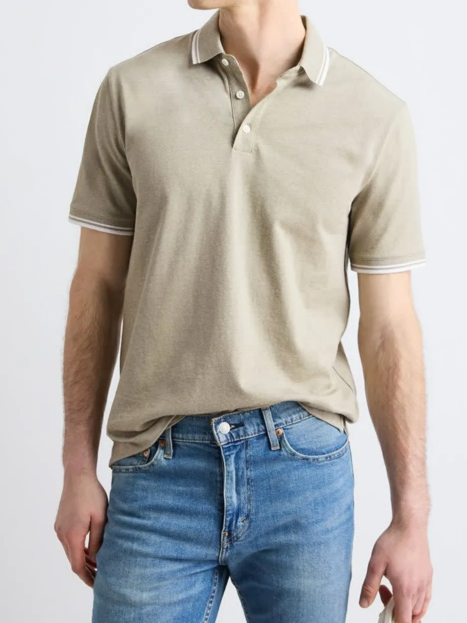 Khaki Trim Detail Short Sleeve Polo Shirt