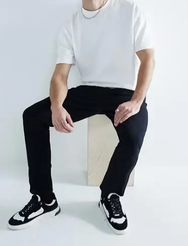 Men's  Black Tapered Long Jeans