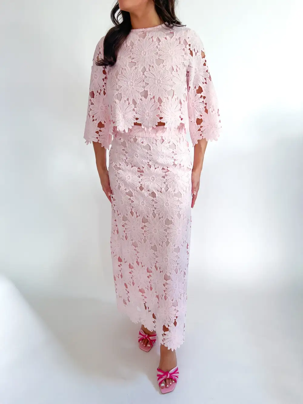 Floral Lace Top And Skirt Set