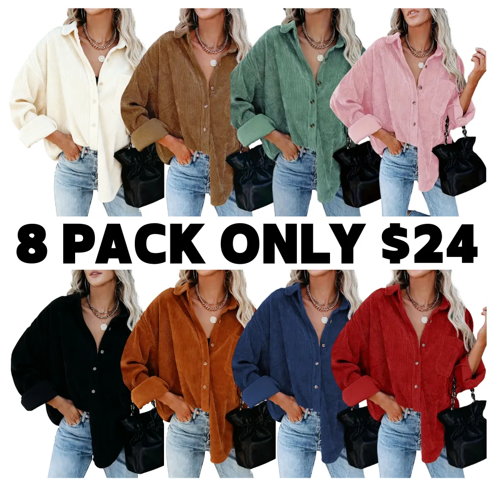 Women's Plain Pocket Button Front Corduroy Shirt