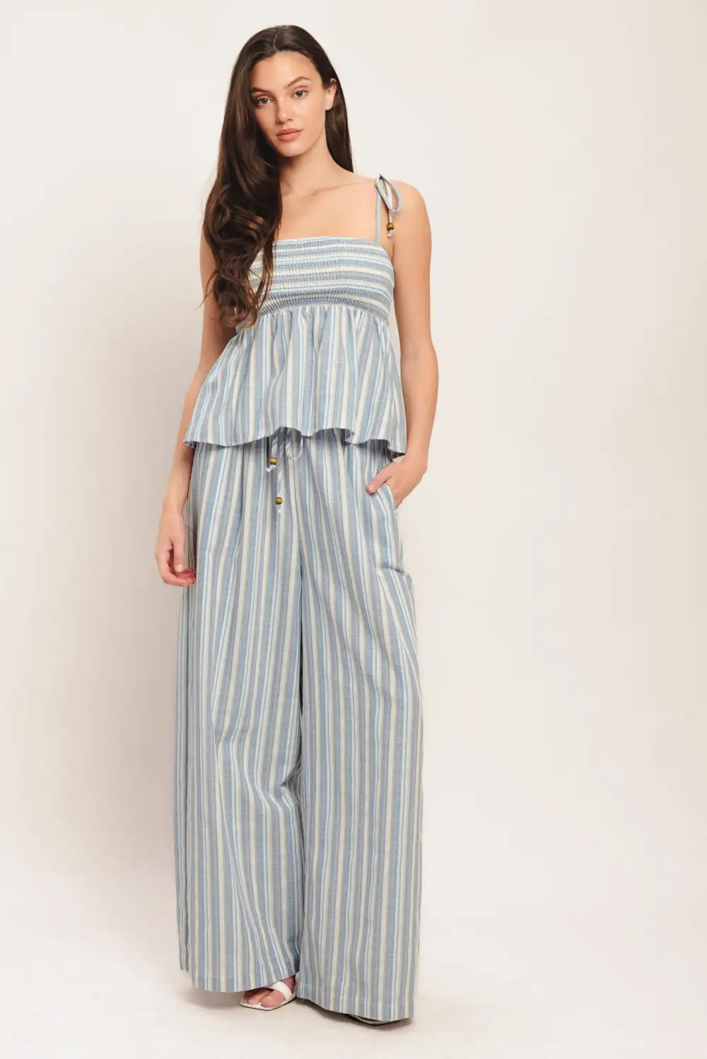 Linen Blend Striped Wide Leg Pants