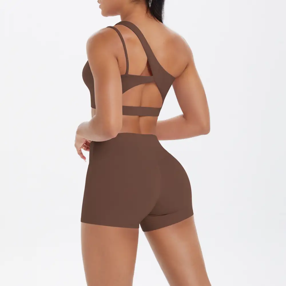 One-Shoulder Backless Bra, Vest and Shorts Active Set