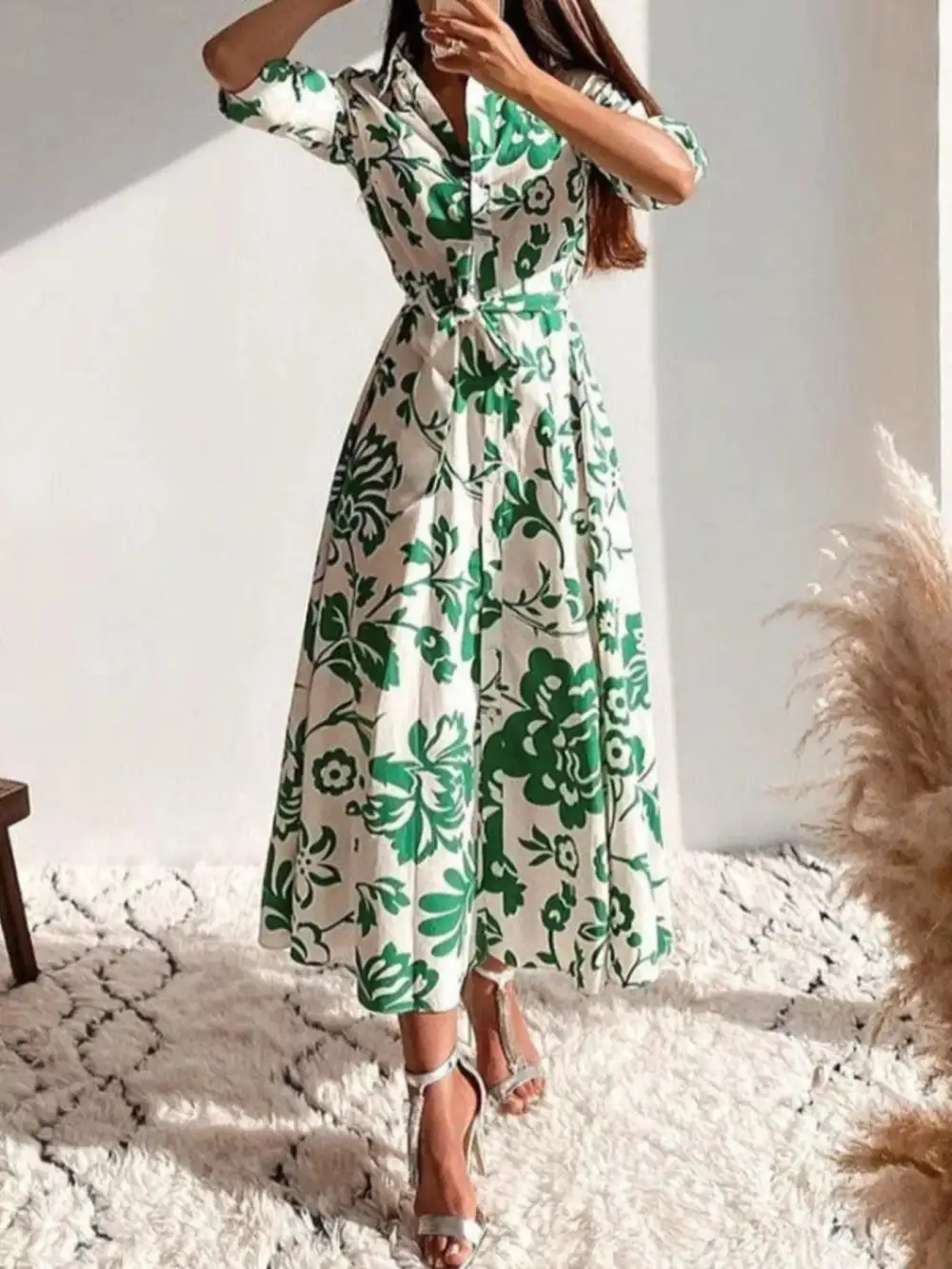 Wearable Cut Printed Tie Waist Shirt Dress