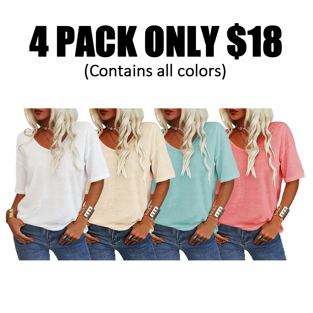 Women's Soft V-Neck Short-Sleeve T-Shirt-🔥8-Pack- Only $24