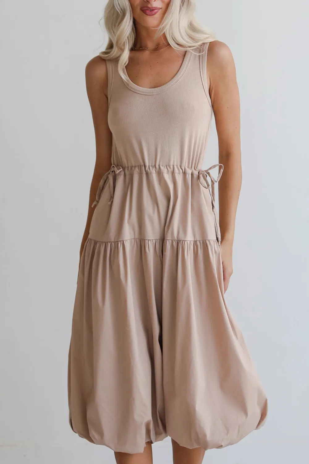 Taupe Contrast Midi Dress