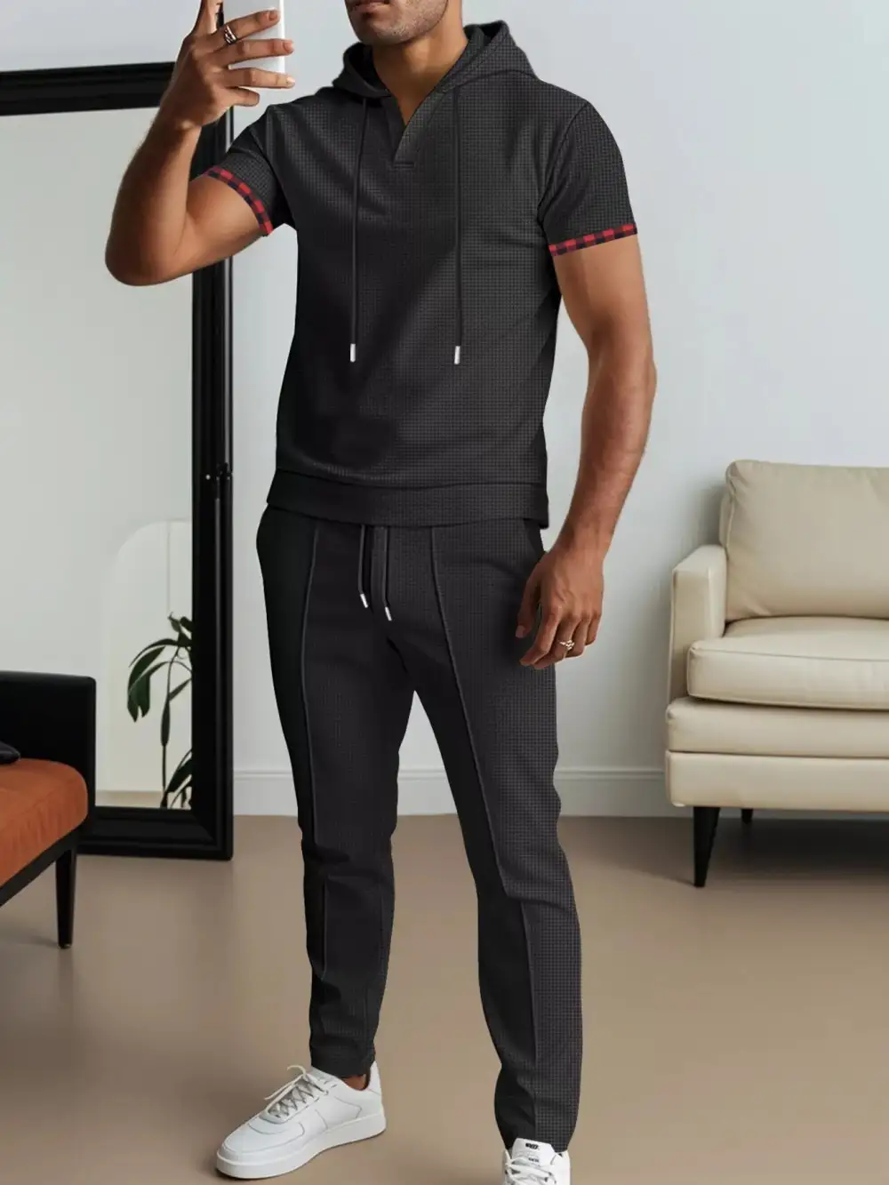 Men's Full Size Casual Short Sleeve Hoodie and