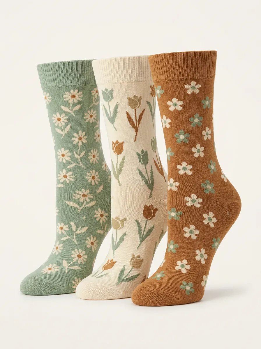 Daisy Tulip Floral Three Pair Sock Set