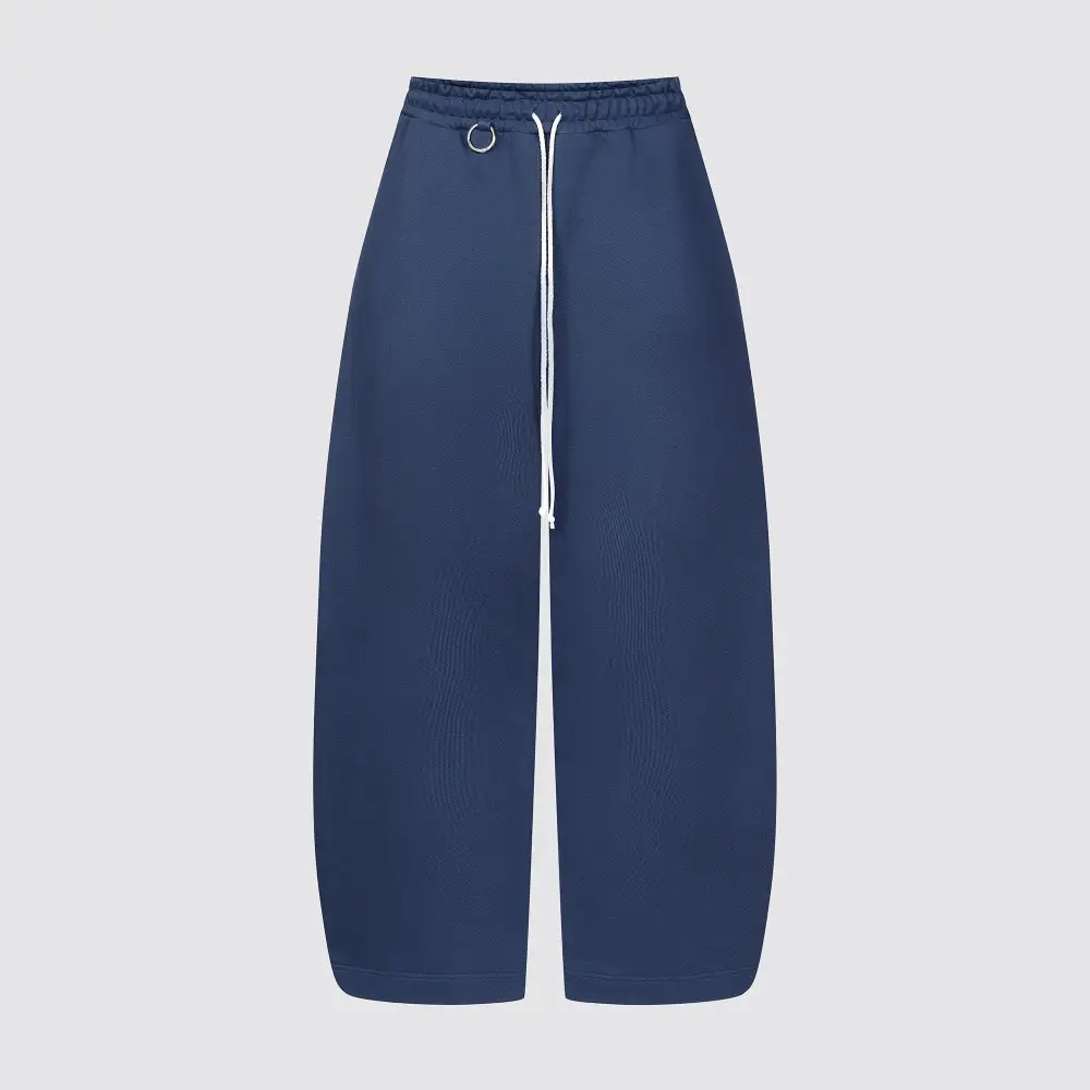 Casual Drawstring Pocketed Barrel Leg Wide Barrel Ultra Heavyweight Barrel French Terry Sweatpants