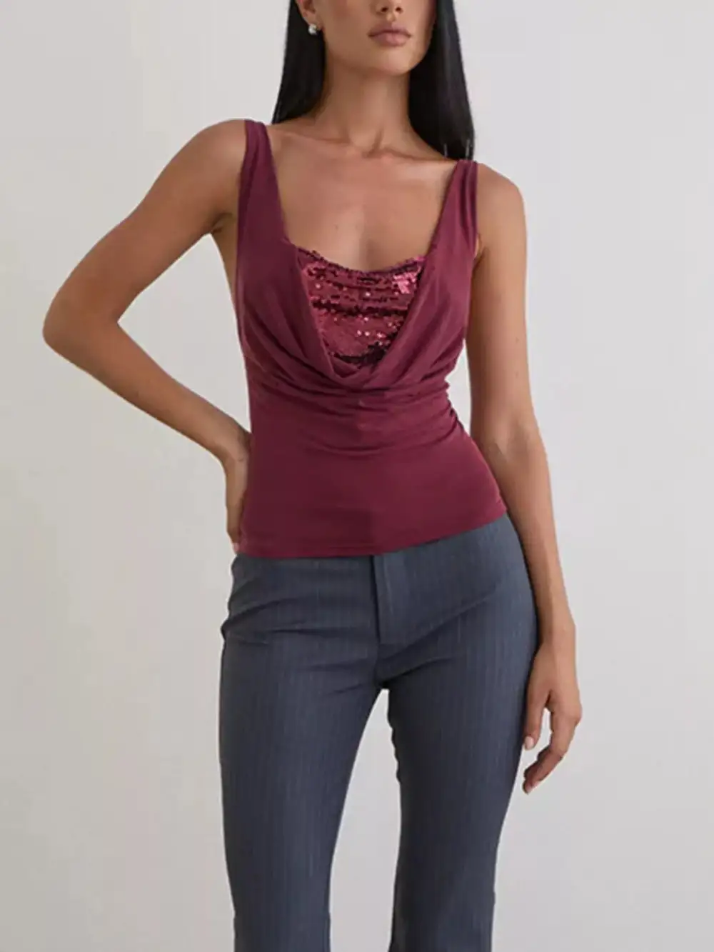 Sequin Detail Ruched Tank