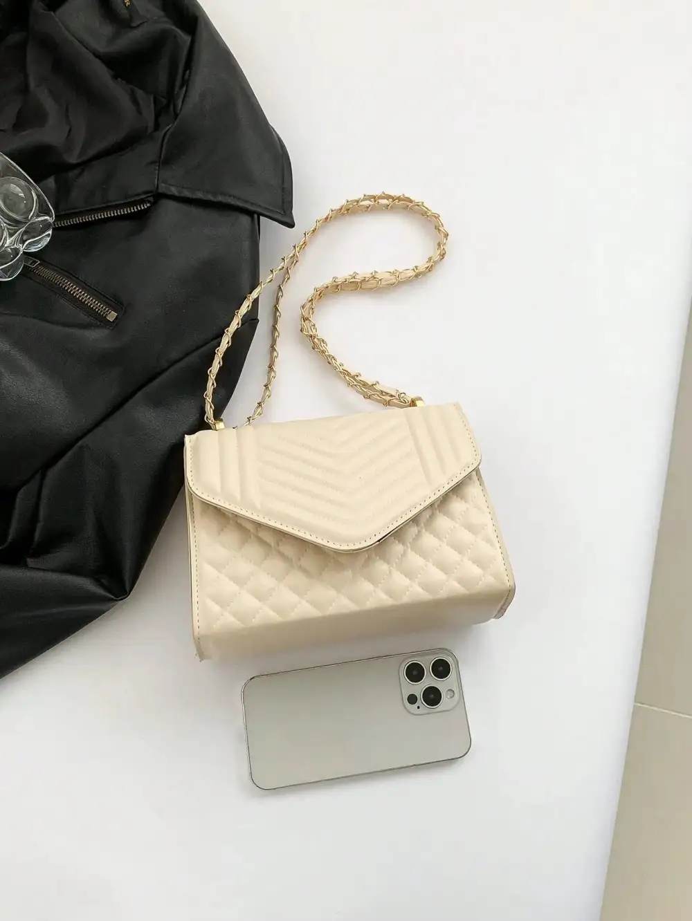 Flap Square Bag Quilted Pattern Minimalist