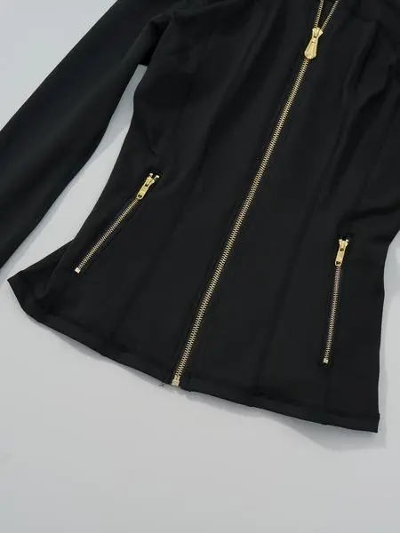 Women's Sporty Tracksuit Set , Golden Zipper Jacket with Pockets & Yoga Pants