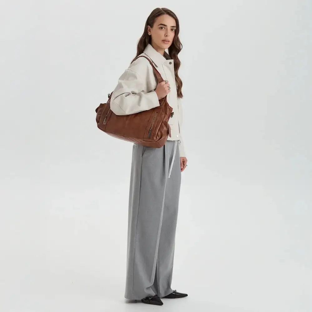 Pocket Front Leather Crossbody Bag