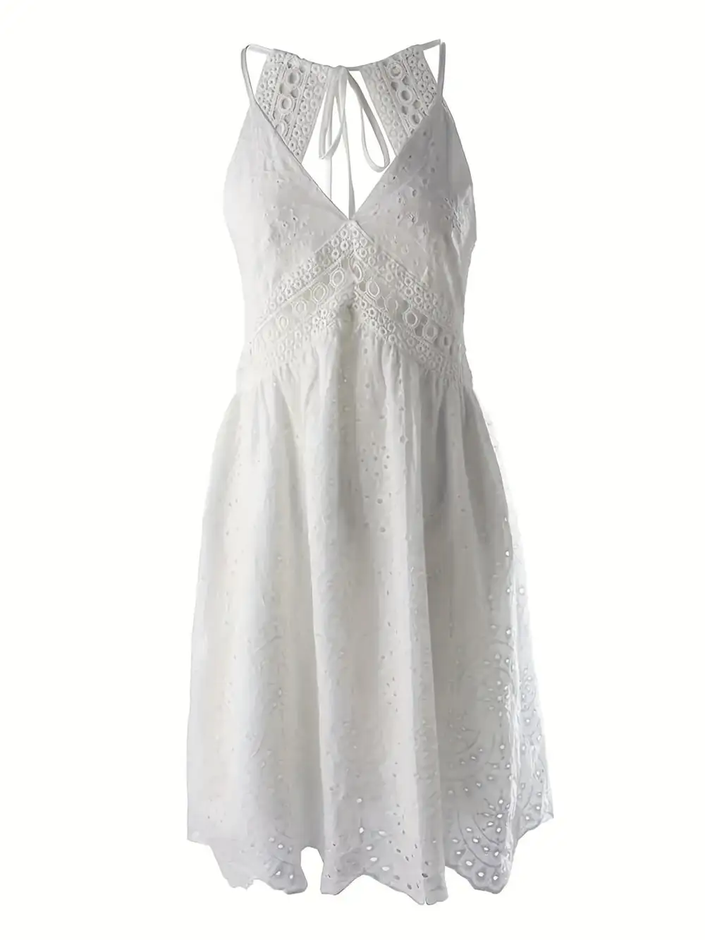 Lace Eyelet V Neck Mini Dress
