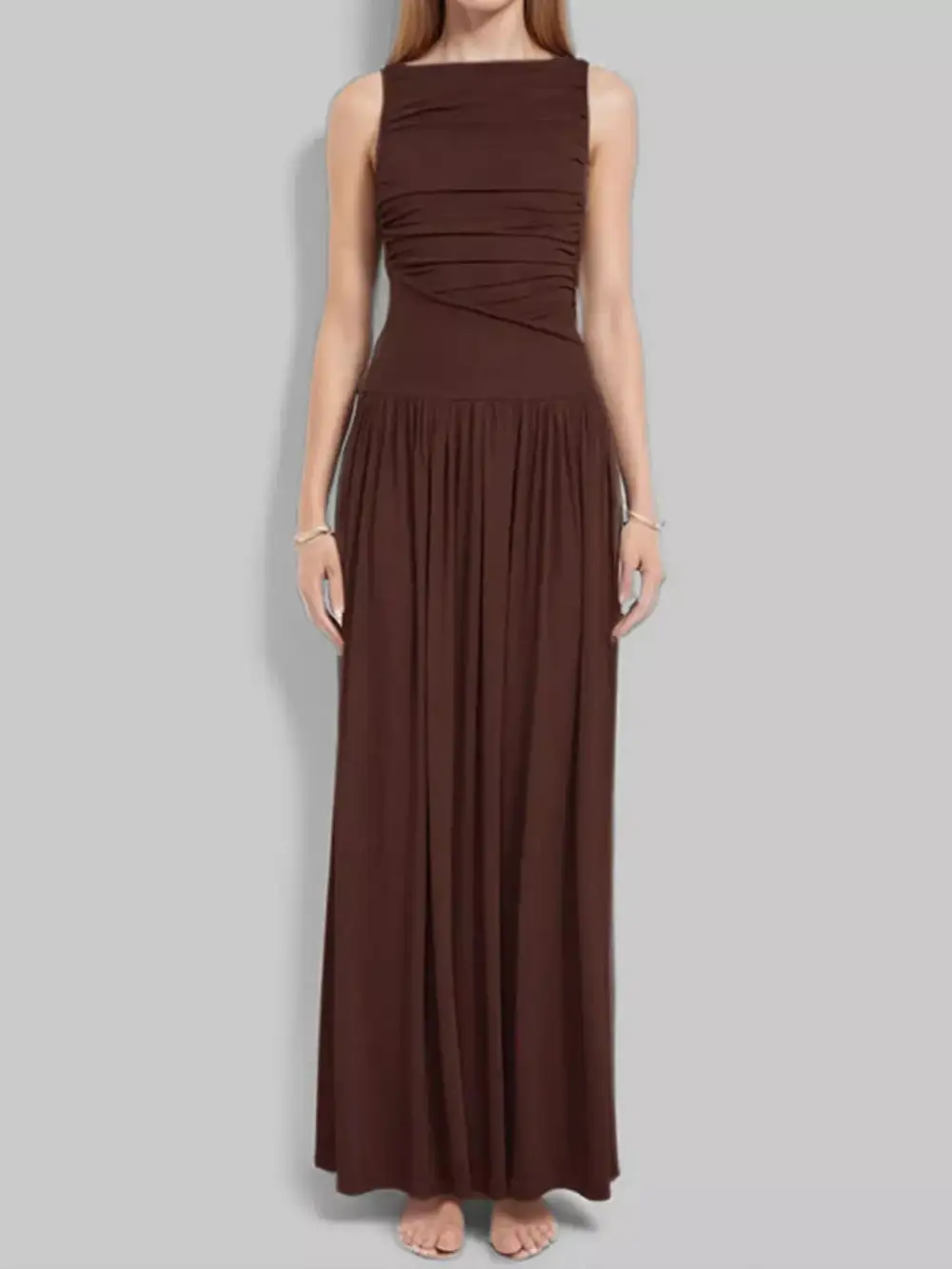 Ruched Sleeveless Maxi Dress