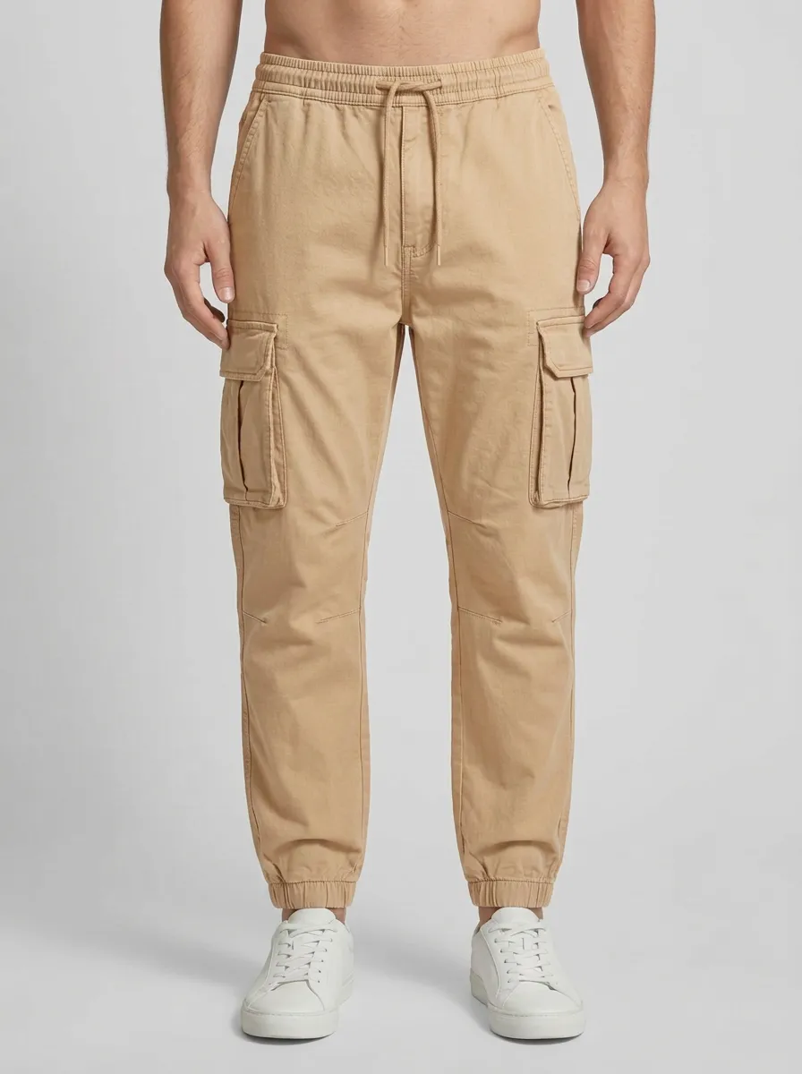 Streetwear Multi-Pocket Elastic-Waist Men's Cargo Pants