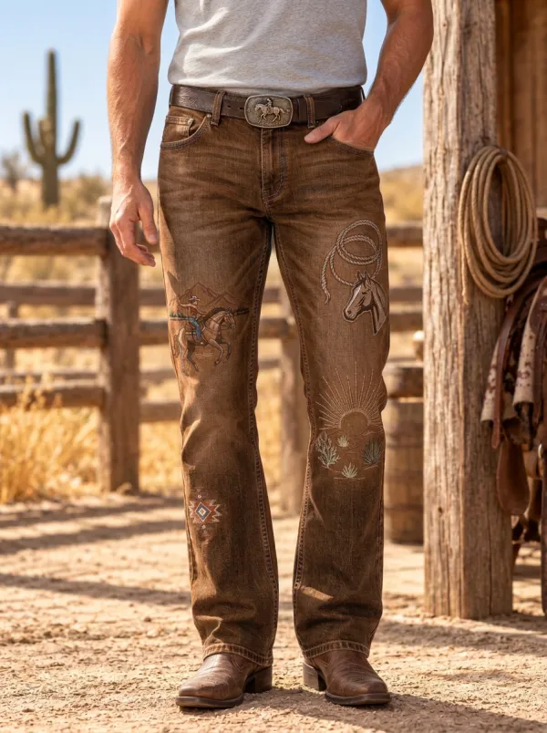 Men's Classic Western Cowboy Horse Desert Jeans