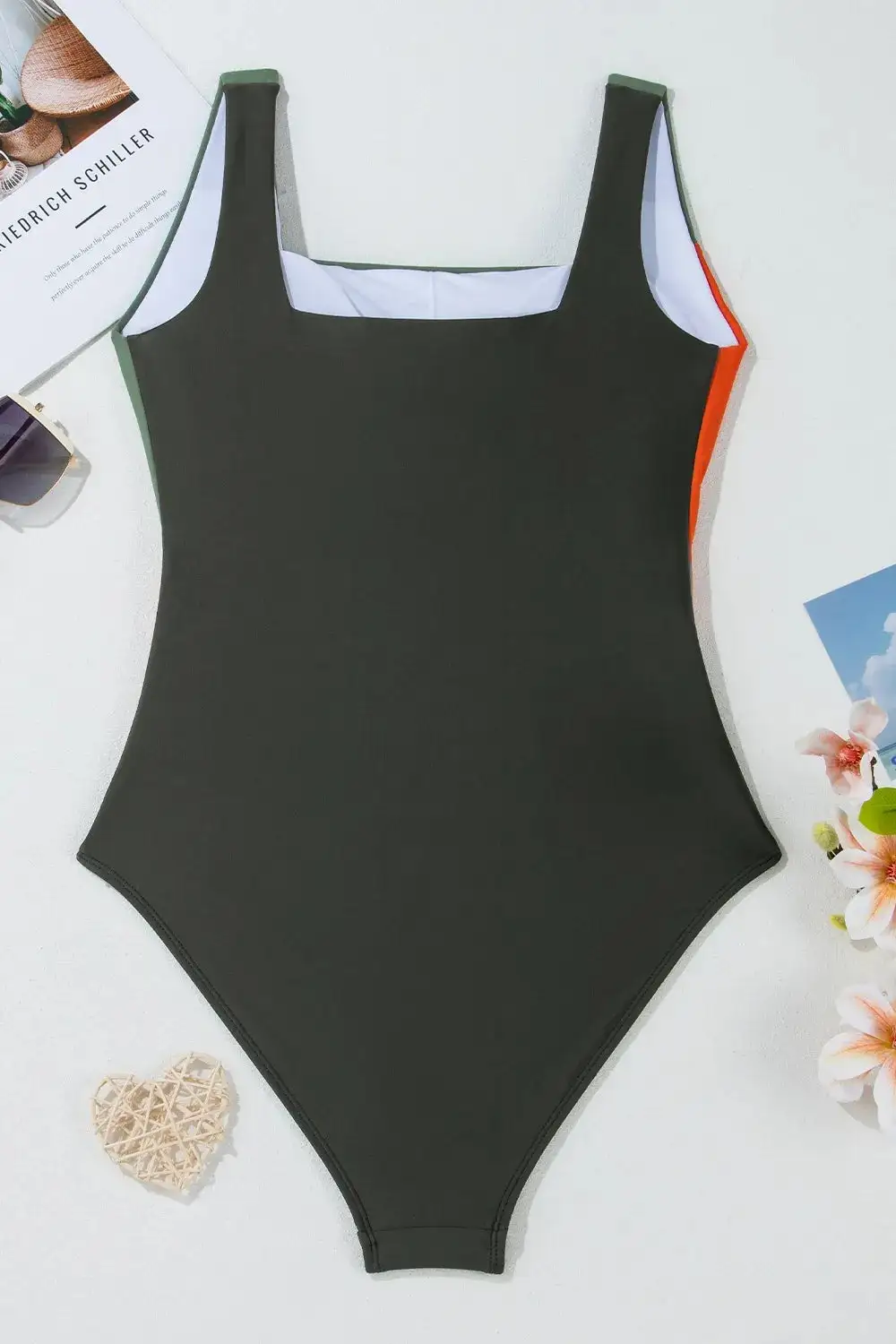 Blocked Pattern Padded Square Neck One Swimsuit