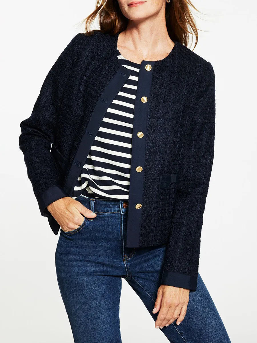 Lady's Elegant Bow Knotted Broadcloth Rolled Edge Casual Jacket