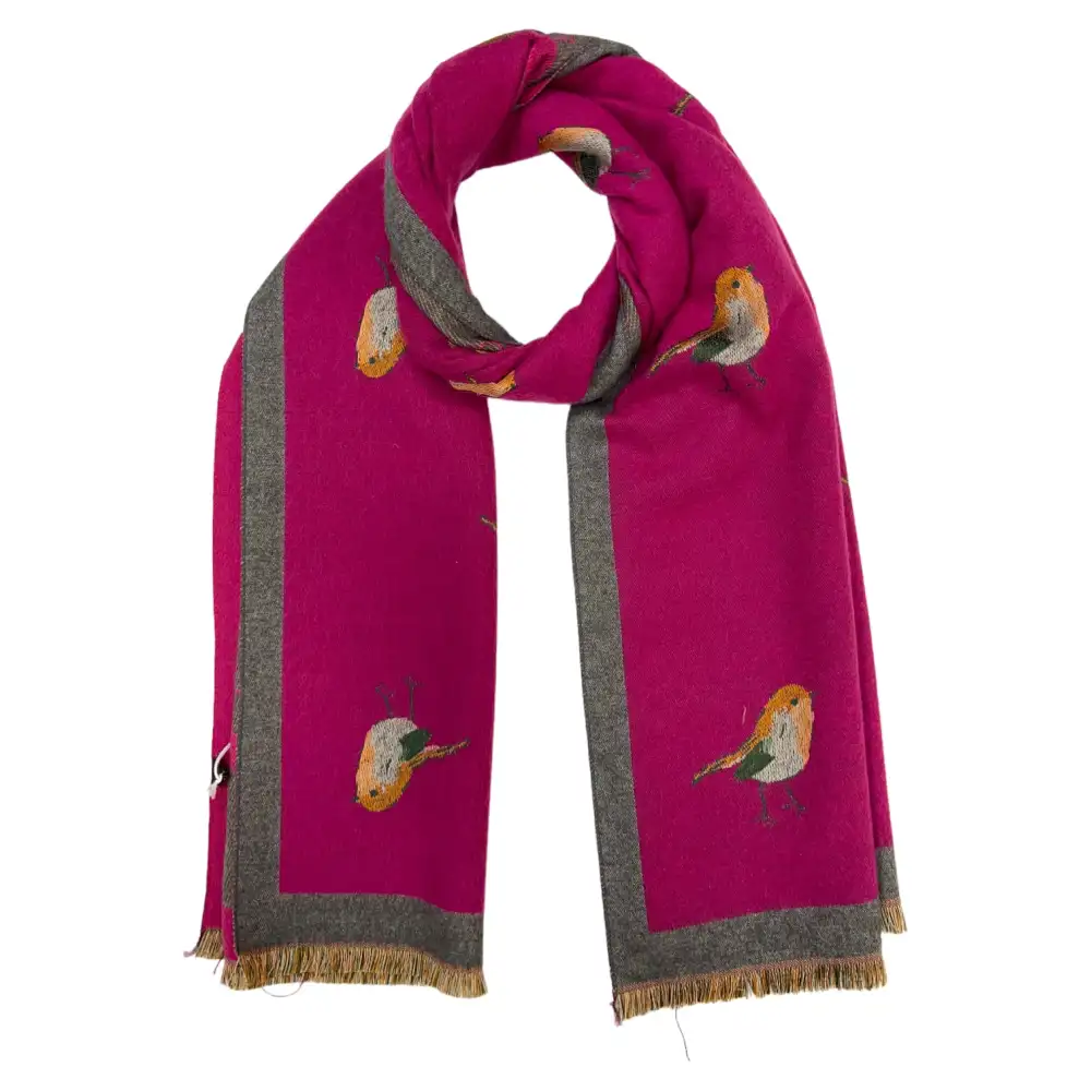 Robin Embroidered Reversible Scarf