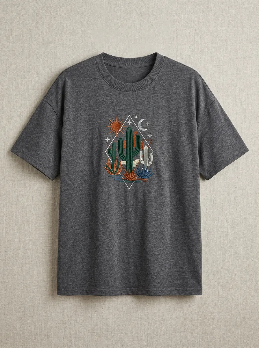 Unisex Desert Nature Lover Cactus Sun Moon Printed T-shirt for Casual Wear