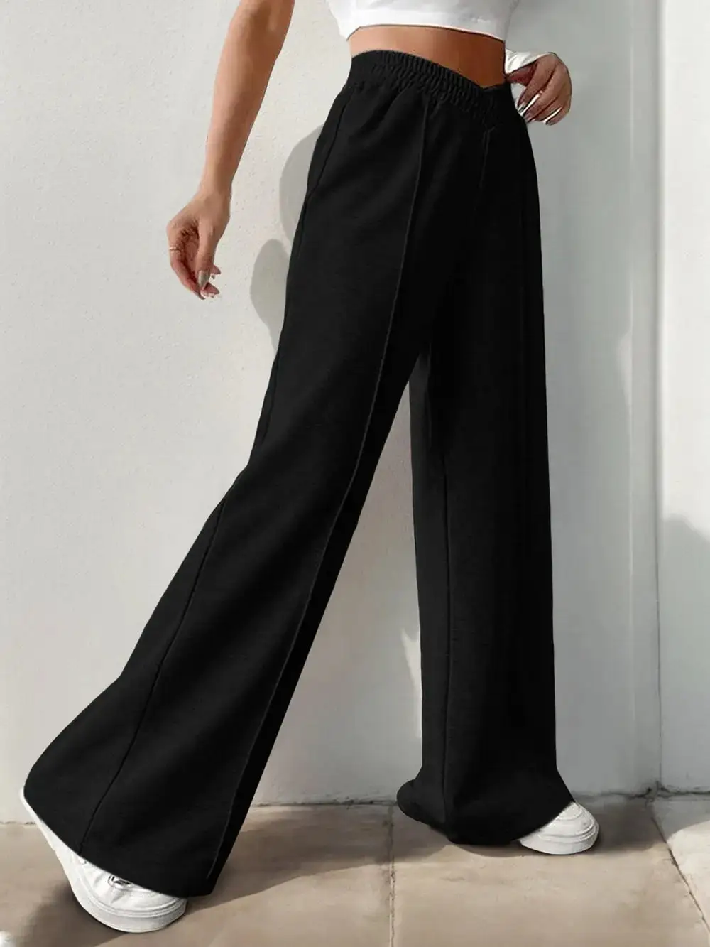 Gathered High Waist Wide Leg Pants