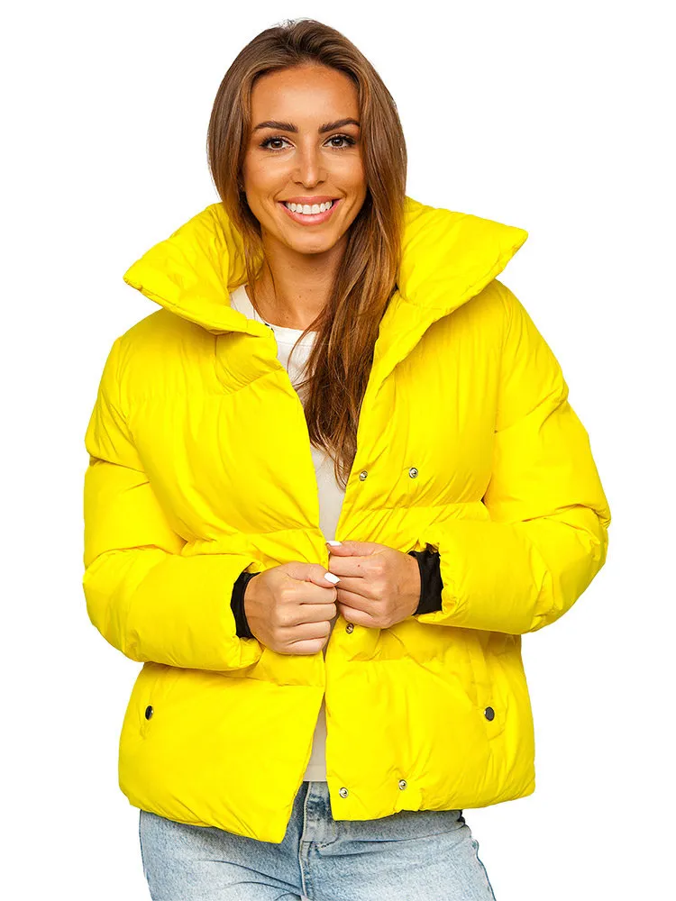 Women's Yellow Quilted Winter Jacket Without Hood
