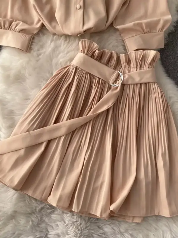 Puff Sleeve Pleated Coordinated Set
